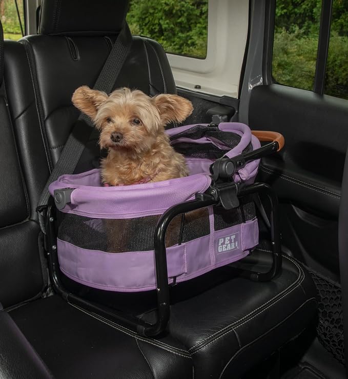 Pet Gear No-Zip View 360 Pet Carrier & Car Seat, 15", Bright Lilac | Ultra Lite, Booster Seat Frame, Mesh Ventilation, Push Button Entry, No Tools Required, For Small Dogs & Cats