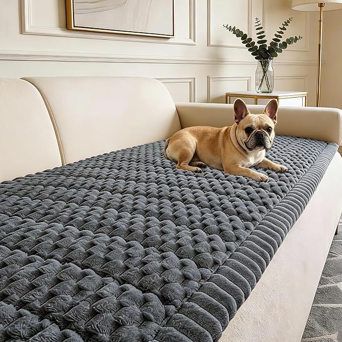 Couch Cover for Dogs Washable,Non Slip Fuzzy Durable Pet Friendly Cozy | Soft Slipcovers for 3 Cushion Sofa Cover,Plush Thick Protector Fits Mat Bed Leather & Fabric Couches (Grey 27.6"x59")