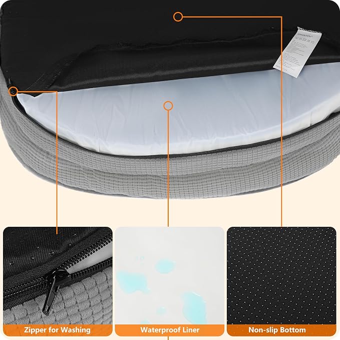 Dwanton Orthopedic Dog Bed for Medium Dogs with Gel Memory Foam, Waterproof Dog Sofa, Washable Pet Bed with Four Sided Bolster Cushion, Removable Cover & Non-Slip Bottom, 36", Plush-Medium Grey