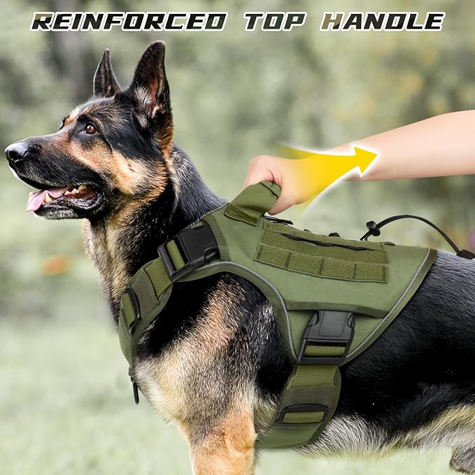 WINGOIN Green Tactical Dog Harness for Extra Large Dogs,No Pull Dog Harness | Heavy Duty with Handle,Adjustable Reflective,Military K9 Style,Big Size Dog Vest,for Great Dane,for Walking Training Hunting