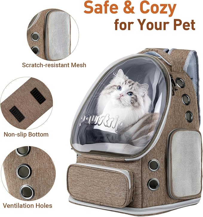 Cat Backpack Carrier Clear Bubble Window for Cats & Small Dogs up to 15 lb | Large Space Breathable Foldable Pet Carrier Airline Approved, Mesh Entry Safety Tether Washable Pad, Travel Hiking Outdoor