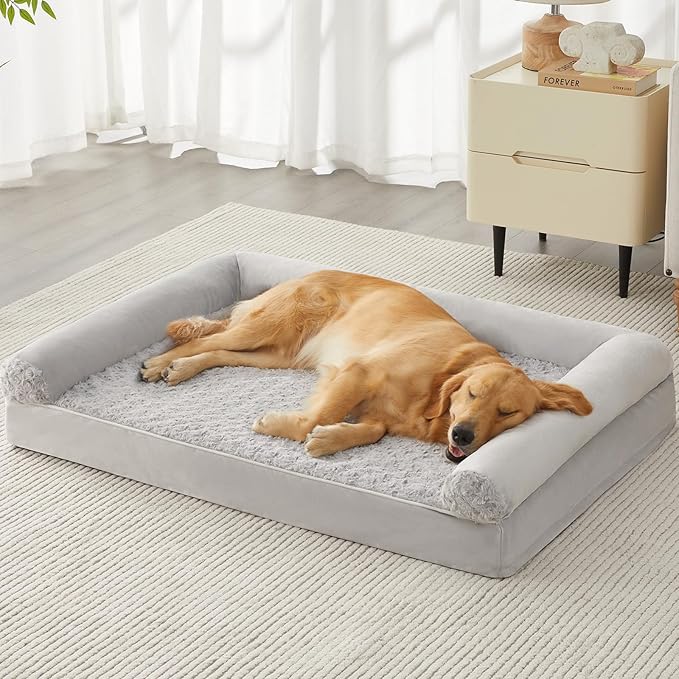 BFPETHOME Orthopedic Washable Large Dog Bed for Senior Dog Comfy Sleep | Waterproof Big Soft Pet Couch Bed for Dogs Relax with Removable Cover Supportive Egg Crate Foam Light Grey 36x27 Inch