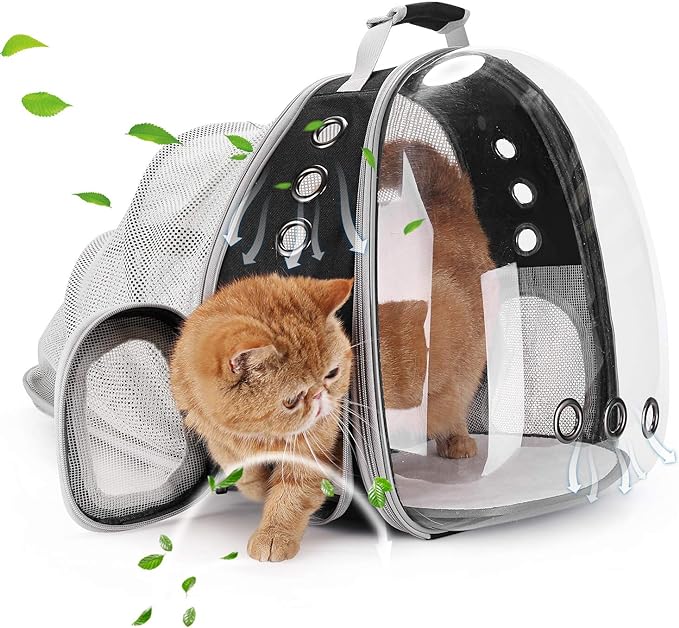 Cat Carrier Backpack, Expandable Bubble Pet Carrier for Cats and Small Dogs, Airline Approved Travel Backpack for Hiking, Walking & Outdoor Adventures - Supports up to 14 lbs