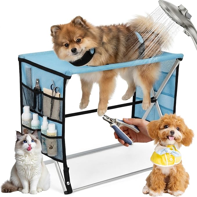 Foldable Pet Grooming Hammock with Stand for Small Dogs & Cats - 8.8 lb | Stand for Dog Grooming Hammock - Aluminium Alloy Support Suitable Support for Nail Trimming, Bathing & Care, No Hook Needed