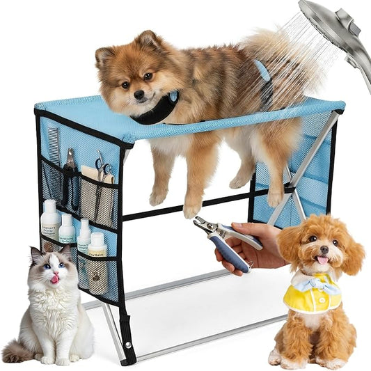Foldable Pet Grooming Hammock with Stand for Small Dogs & Cats - 8.8 lb | Stand for Dog Grooming Hammock - Aluminium Alloy Support Suitable Support for Nail Trimming, Bathing & Care, No Hook Needed