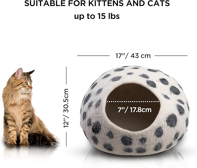 Luxurious Merino Wool Cat Cave - Cats Curl Into Instantly - Foldable Hideaway Pod for Indoor Cats - Felt Kitten Pet Enclosure - Covered Cat House by Woolygon
