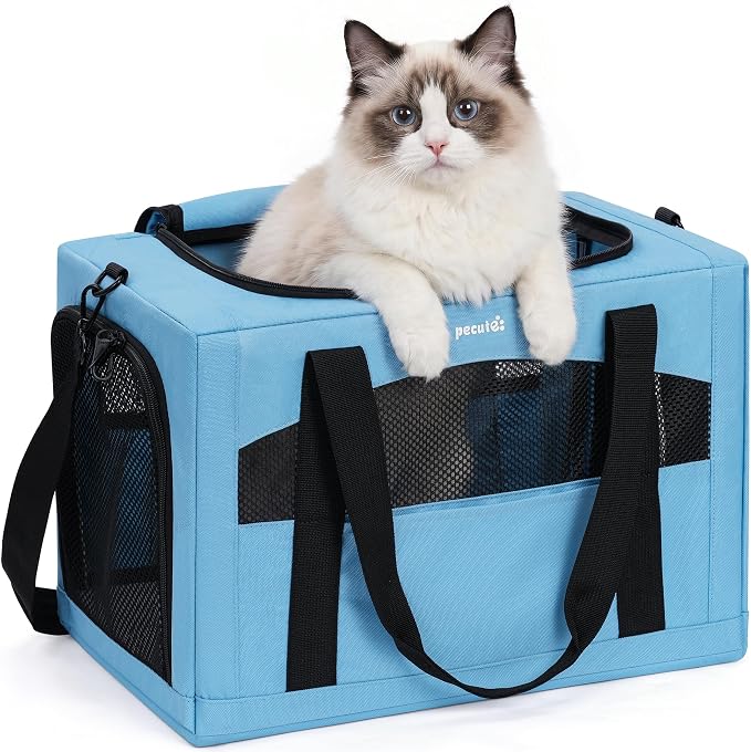 Pecute Cat Carrier Stable, Pet Carrier with Privacy Partition,Light Blue | Safe For Car Travel, Stable Steel Frame, Soft-Sided Pet Carrier Bag For Dogs And Cats Up To 15lbs, Foldable Design,XL.