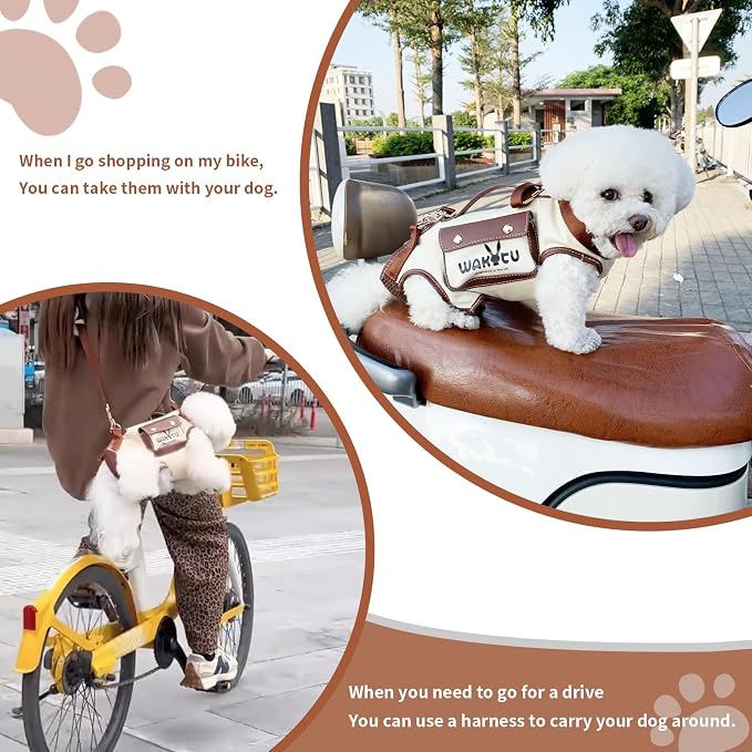Wakytu Dog Lift Harness Dog Carrier VES Harness Adjustable Leash with Small Puppy Treat Bag,Fits Most Cars,XS | stylish puppy sling carrier with handle & pocket,adjustable leash,walking & travel