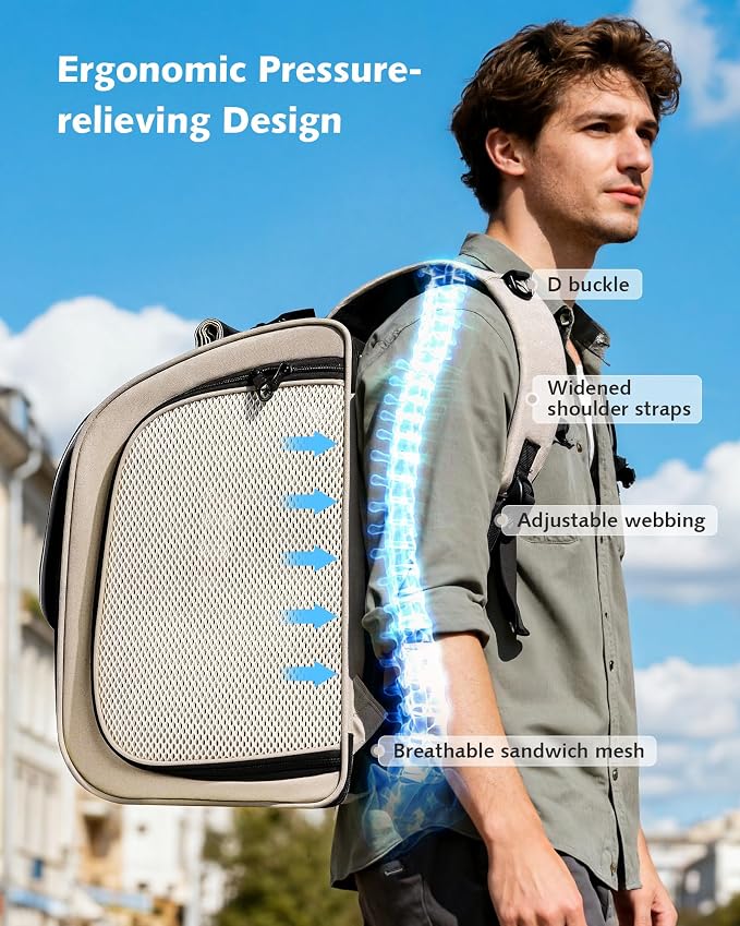 Pecute Cat Backpack Carrier,Large Space Cat Bubble Backpack,Ergonomic,Khaki | Expandable,Sunshade Curtain,Transparent Window,Safety Rope,Sturdy,Large Mesh on Both Sides for Breathability,for Outdoor,Vet