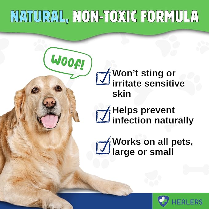 Healers Wound Cleanser for Dogs, Cats & Pets - Natural HOCl No-Rinse Spray for Cuts, Burns, Hot Spots & Skin Irritations - All Animal Wound Relief Skin Care (4oz)
