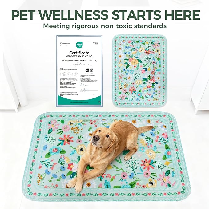 Homimp Washable Pee Pads for Dogs,2 Pack Spring Floral Reusable Puppy Pads Waterproof,Absorbent and Leakproof Dog Pee Pads,Non Slip Puppy Training Pads,Pet Mat for Floor,Crate,Teal 24"x36"