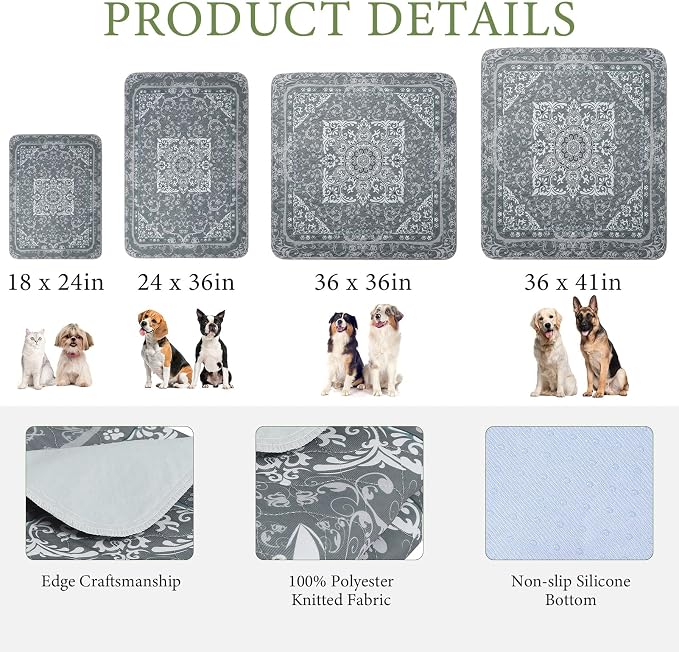 Homimp Washable Pee Pads for Dogs, 2 Pack Reusable Puppy Pads Waterproof, Absorbent and Leakproof Dog Pee Pads, Non Slip Puppy Training Pads, Pet Mat for Floor, Crate, Couch, Whelping,Grey, 18"x24"