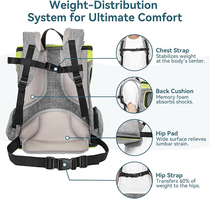 Petsfit Pet Backpack Carrier Easy-Fit Dog Travel Backpack Carrier for Hiking Walking Cycling Suitable for Small Medium Dogs Cats and Rabbits up to 22 Pounds, Green | 13.5 x 12.5 x 17.5 in; reinforced frame, 600D Oxford, 4 mesh panels, lockable zippers,...