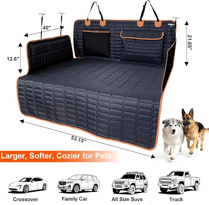 Reliadura SUV Cargo Liner for Dogs, Waterproof Pet Cargo Cover with Bumper Flap Protector, Scrachproof Non-Slip Dog Seat Mat for SUVs, Large Size Cargo Liner Universal Fit (Orange)