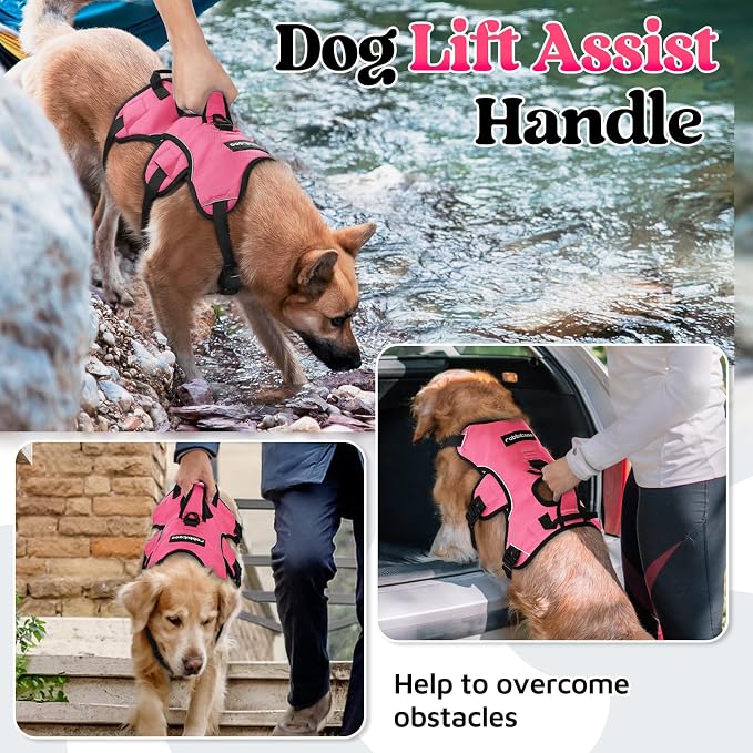 rabbitgoo Escape Proof Dog Harness for Medium, No Pull with Lift Handle | No Escape, Full Soft Padded, Reflective Adjustable Vest, Leash Clip for Walking Hiking Training, Peach Pink, Medium