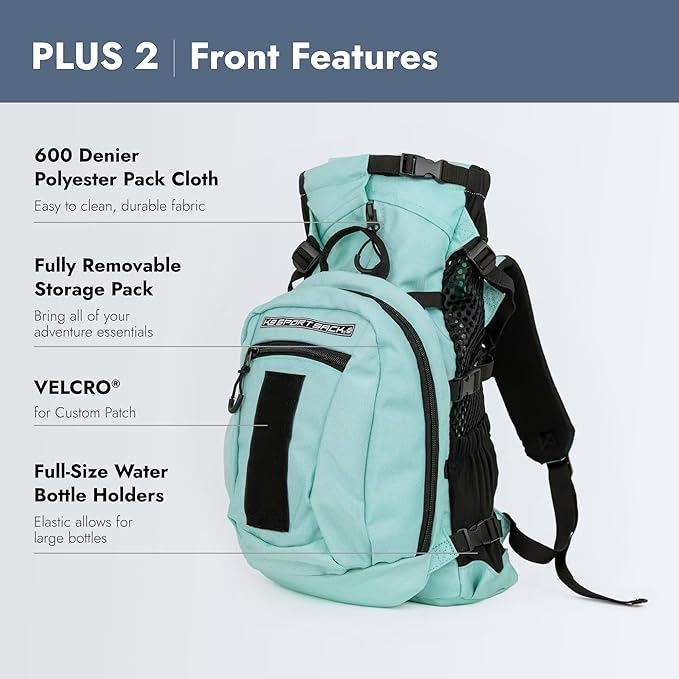 K9 Sport Sack Plus 2 - Medium, Summer Mint - Ideal for Dogs 17-19” Long - Adjustable, Backpack-Style Carrier with Multi-Functional Storage Pack, Thick Shoulder Straps & Padded Back Panel