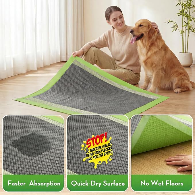 CROCI Charcoal Puppy Pads with Adhesive Tabs 2X Odor Control 28x34in 50Ct | Super Absorbent Dog Pads, Quick-Dry Surface, Unscented, Renewable Bamboo Material, Disposable