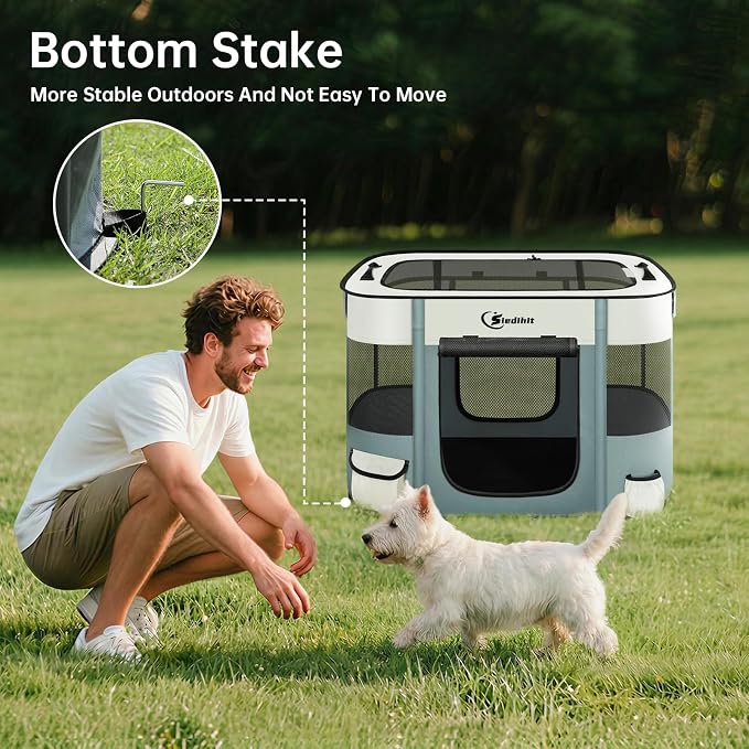 Siedihit Dog Playpen, Cat Pet Puppy Crate Cage Indoor Outdoor(Grey, Small) | Portable Tent Travel Camping Use,Foldable Dog Kennel Tent Crate for Rabbit Small Animals with Carrying Case