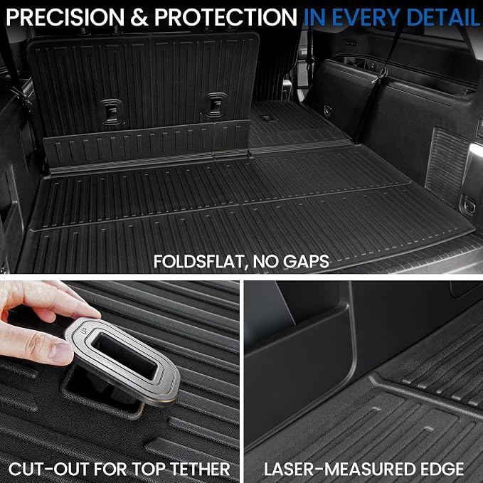 Cargo Mat Backrest Mats for 2018-2024 Ford Expedition Max 7/8 Seats, All Weather TPE Trunk Mat Cargo Liner Accessories (Cargo Mat+3rd Row Backrest Mats)