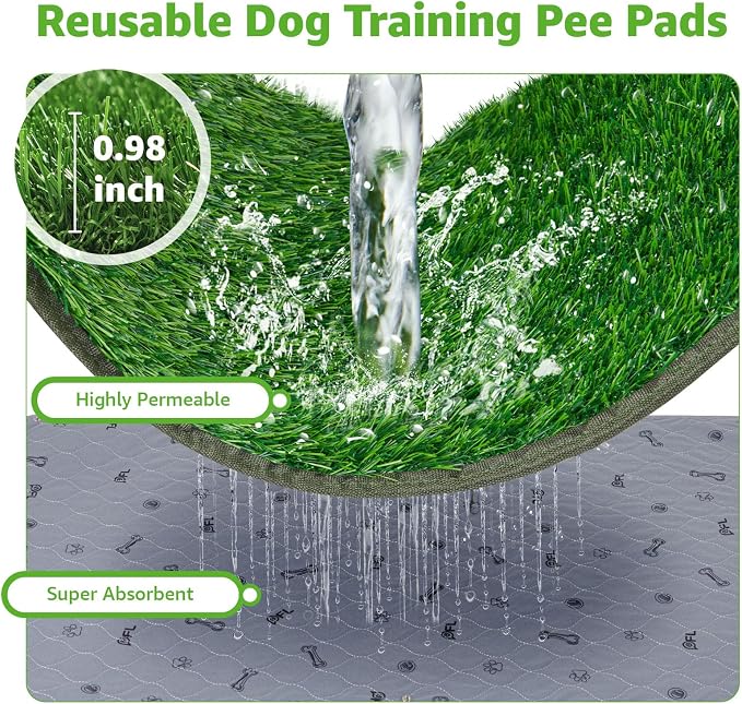 Grass Pad with Tray 24.5x39, Dog Litter Box for Patio Balcony Apartment | Floral，Grass Mat with Pad, Artificial Turf Grass, Puppy Indoor Outddor Potty Training, Washable Reusable, Leakproof, Pee On