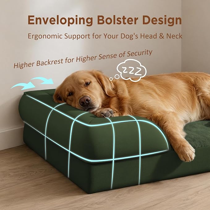 Comfort Expression Waterproof Orthopedic Dog Bed for Extra Large Dogs | Supportive Egg Crate Foam XL Pet Bed with Removable Bolster, Dog Couch with Washable Cover & Non-Slip Bottom, 42x30 Inch