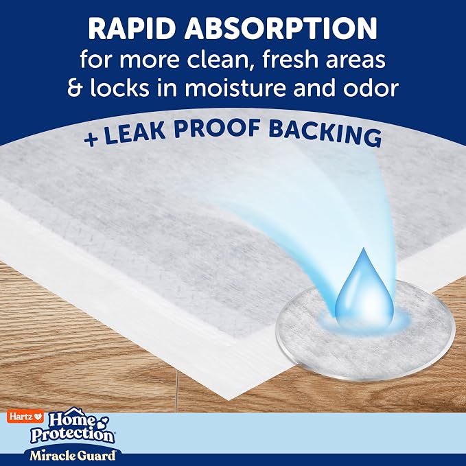 Hartz Miracle Guard Dog and Puppy Dog Pads Max Absorbency 24 Hour Use Odor Eliminating No Leaks, 2XL Size, 20 Count (Pack of 2)