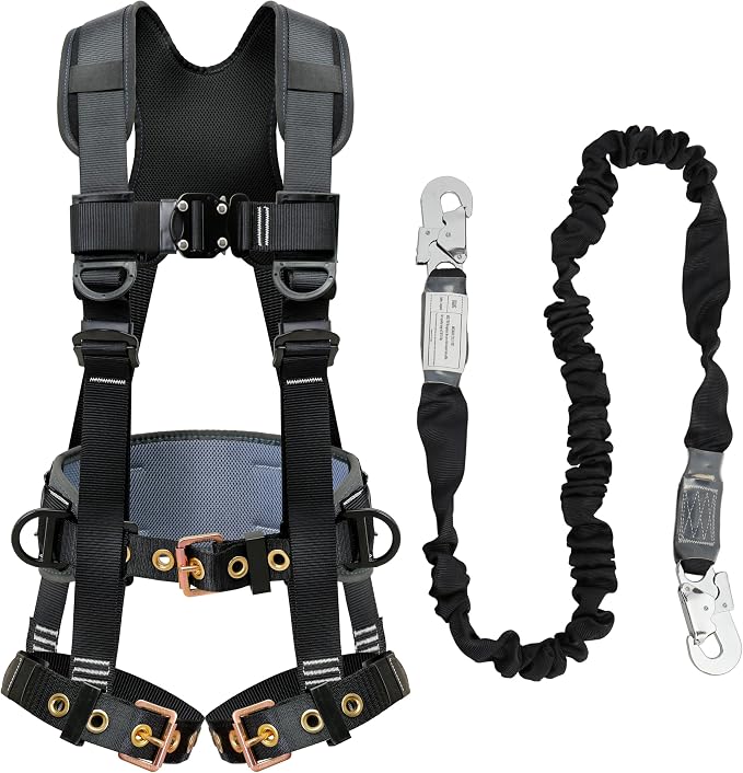 DIJJIG Full Body Safety Harness OSHA/ANSI Compliant for Construction | 5-point adjustable fall protection harness with padded design for roofing and construction work