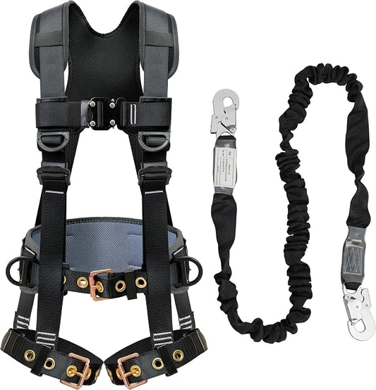 DIJJIG Full Body Safety Harness OSHA/ANSI Compliant for Construction | 5-point adjustable fall protection harness with padded design for roofing and construction work