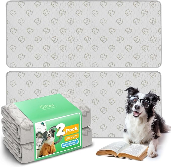 FXW Washable Pee Pads for Dogs, Super Absorbent, 30" x 70", 2 Packs | Machine washable, Non-slip backing