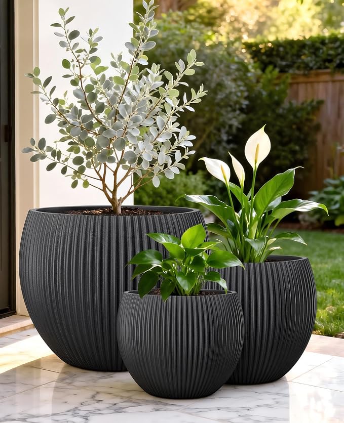 homenote Flower Pots 14.5/12/9.7 Inch,Large Plant Pots Indoor with Drainage,Plastic Pots for Plants,Garden Pots for Outdoor,Large Planters for Indoor Plants,Big Plastic Planter(3 Pcs)