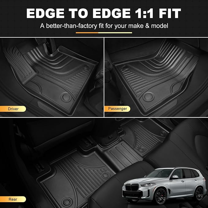 Floor Mats & Cargo Liner compatible with BMW X5 2026 2025 2024-2019 ONLY 5 Seats (Non 45e/50e & 7-Seats Models) | All Weather TPE Floor Mats for 2019-2025 2026 X5 G05 Accessories Anti-Slip Trunk Liner