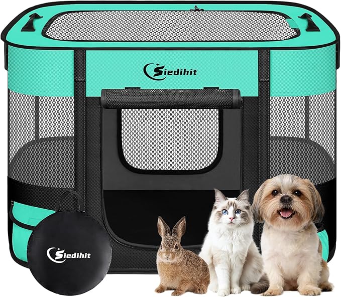Siedihit Dog Playpen, Cat Pet Puppy Crate, Portable Playpens Indoor Outdoor | Portable Tent Travel Camping Use,Foldable Dog Kennel Tent Crate for Rabbit Small Animals with Carrying Case(Green,Small )