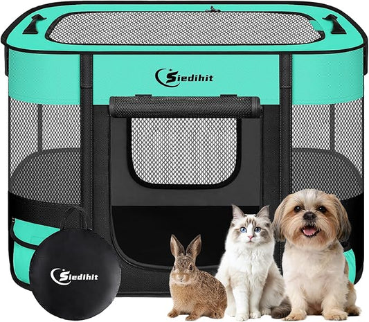 Siedihit Dog Playpen, Cat Pet Puppy Crate, Portable Playpens Indoor Outdoor | Portable Tent Travel Camping Use,Foldable Dog Kennel Tent Crate for Rabbit Small Animals with Carrying Case(Green,Small )
