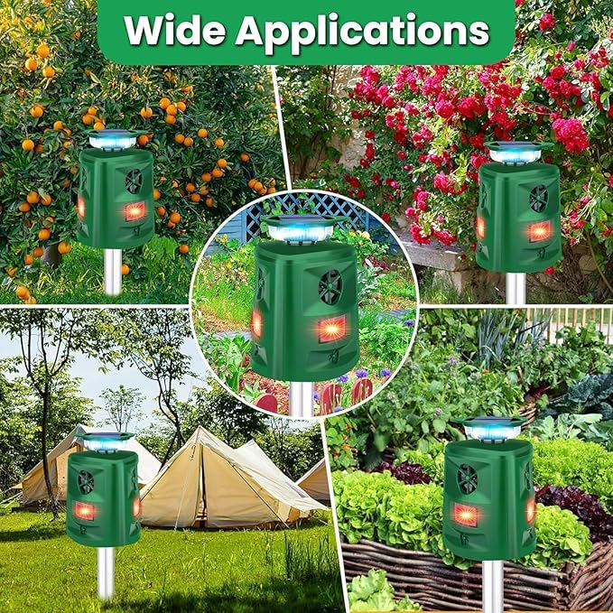 Solar Ultrasonic Squirrel Deer Repellent,Cat Repellent Outdoor,360 ° Solar Animal Repellent with Waterproof IP66 Motion Detection,Skunk Dog Raccoon Repellent Devices for Yard Garden Lawn Outdoor-Olive