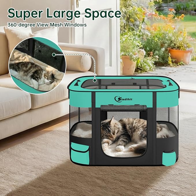 Siedihit Dog Playpen, Cat Pet Puppy Crate, Portable Playpens Indoor Outdoor | Portable Tent Travel Camping Use,Foldable Dog Kennel Tent Crate for Rabbit Small Animals with Carrying Case(Green,Small )