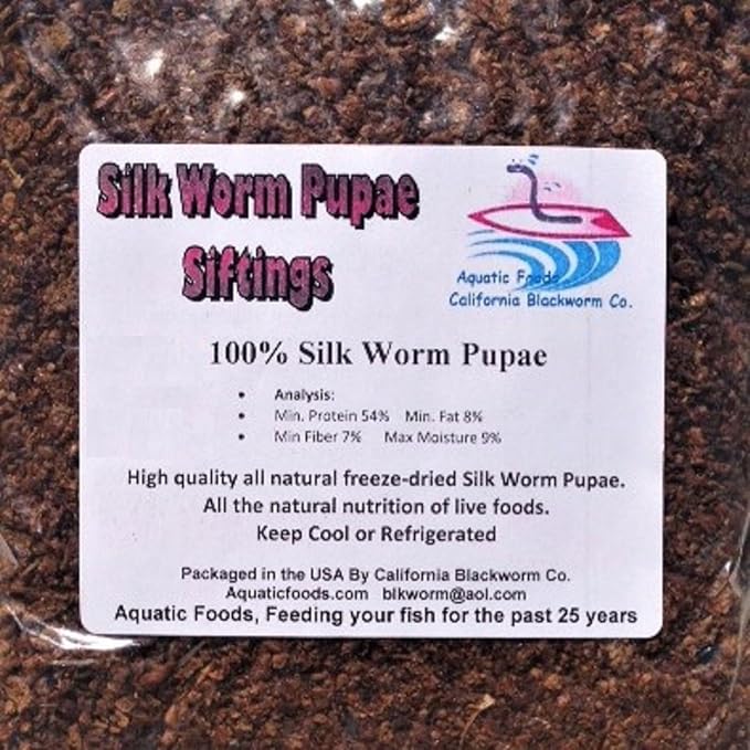 Aquatic Foods Inc. Freeze Dried Silk Worm Semi Powdered Siftings for Fry, Babies, Small Fish and DIY Fish Food Makers - 1-lb