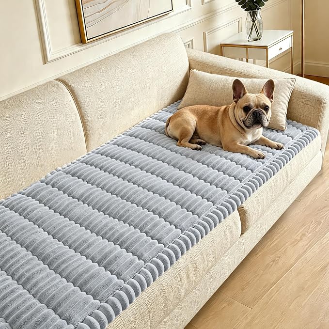 Couch Cover for Dogs Washable,Non Slip Fuzzy Durable Pet Friendly Cozy | Soft Slipcovers for 3 Cushion Sofa Cover,Plush Thick Protector Fits Mat Bed Leather & Fabric Couches (Light Grey,27.6"x59")