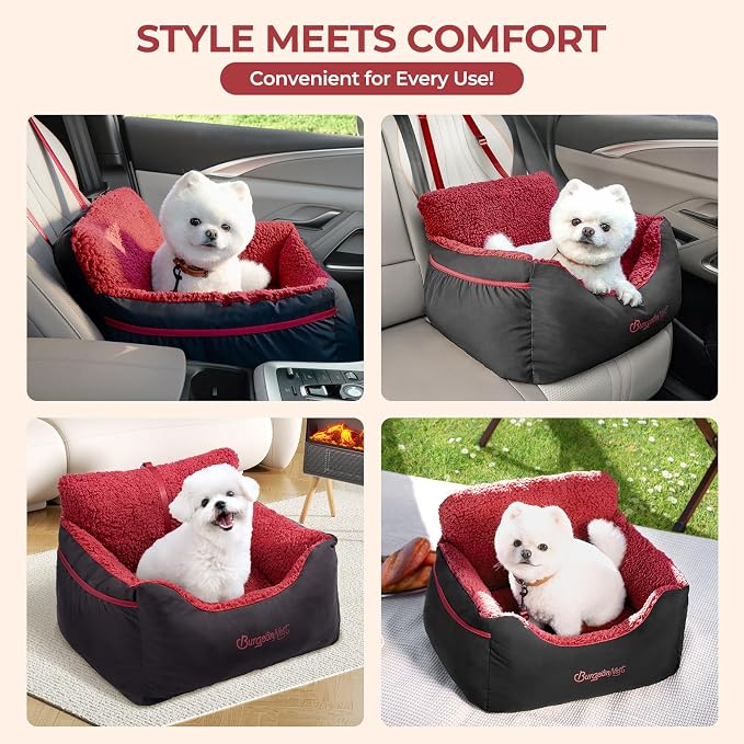 Dog Car Seat for Small Dogs & Cats Under 25 lbs, Black red