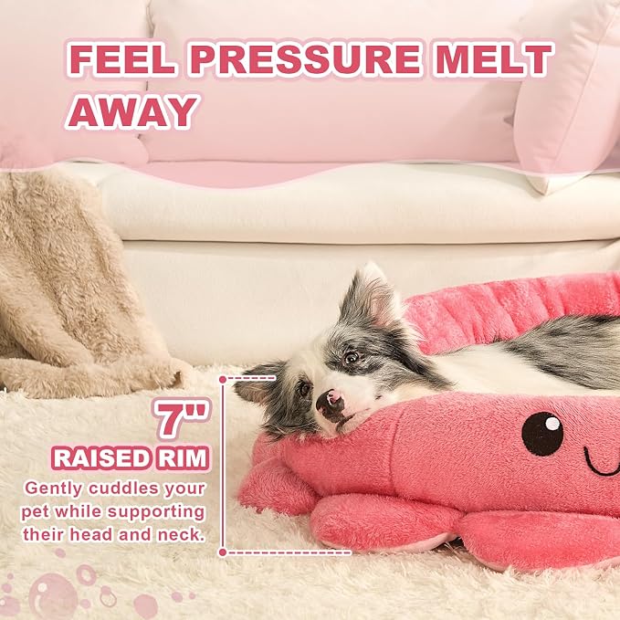 Cute Calming Dog Beds Clearance for Large and Extra Dogs, Anxiety Bolster Dog Bed with Octopus Shape, Pink, Red, XL, Boho, Round Pet Bed Cat with Removable Cushion