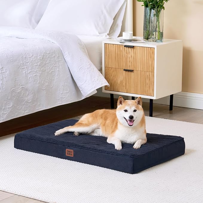 EHEYCIGA Orthopedic Dog Bed Large with Removable Washable Cover, 50IN Navy | Egg Crate Foam Support, Durable Oxford fabric, Non-Slip Bottom, Machine Washable, Soft Waterproof Plush Pet Bed Mat For Crate