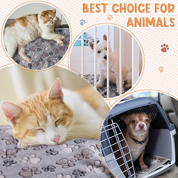 Tatuo 4 Pack Fleece Dog Blankets for Puppy Cats Multi-Size Sleep Mat for Pet Guinea Pig Soft Washable Warm Crate Bed Puppy Teething Toys Print Pattern Blanket Indoor(Gray,41 x 30 Inch,Paw)