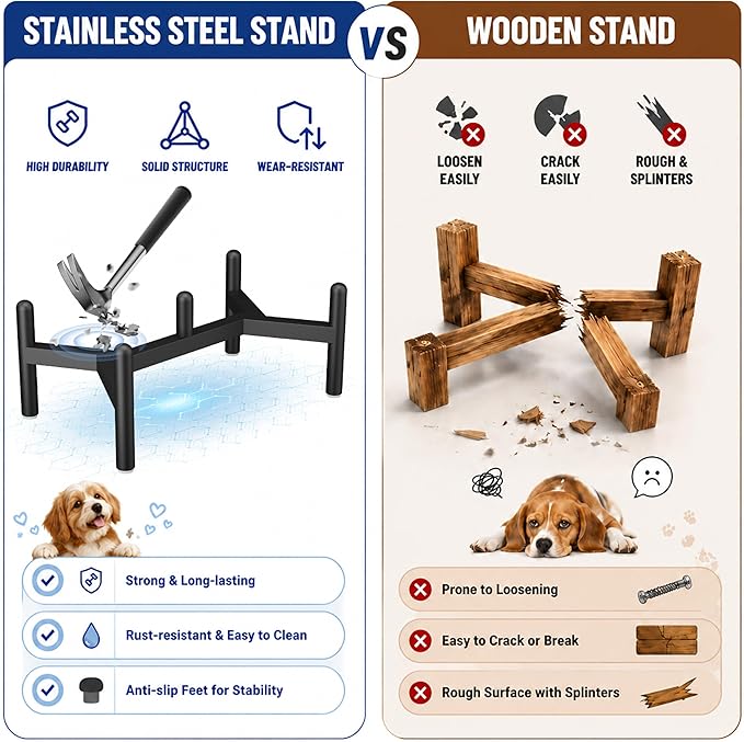 Raised Ceramic Dog Bowl Set with Stand, 3.5 Cups Elevated Dog Food Stand | 6.1'' Double Dog Food and Water Bowl Set, Non-Slip Dog Feeding Dishes for Small to Medium Breeds, 29.57 OZ, Grey