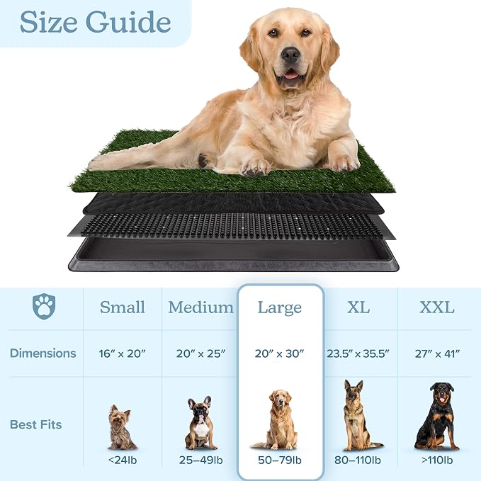 PETMAKER Artificial Grass Puppy Pee Pad for Dogs and Small Pets, 20” x 30” | Reusable 4-Layer Turf Pads for Dogs with Tray, Indoor and Outdoor Fake Grass Potty, Pet Supplies