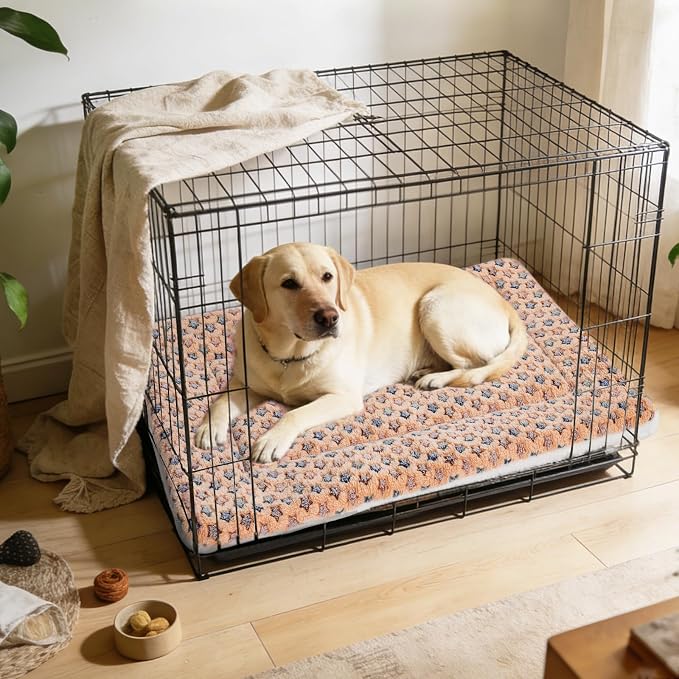Mora Pets Dog Bed Crate Pad Ultra Soft Pet Bed with Cute Star Print Washable Crate Mat for Large Medium Small Dogs Reversible Fleece Dog Crate Kennel Mat Cat Bed Liner 41 x 29 inch Brown