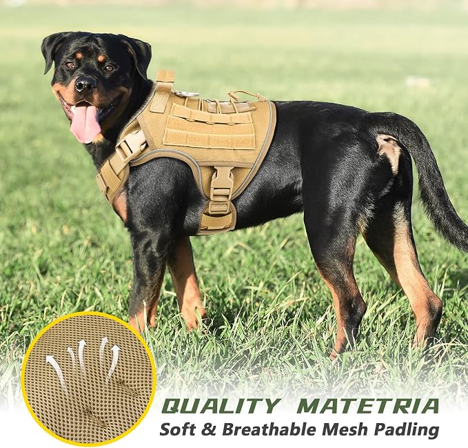 WINGOIN Tactical Dog Harness for Large Dogs,Heavy Duty No Pull Dog Harness | with Handle,Adjustable Reflective,Khaki Military K9 Style,Big Size Dog Vest,for German Shepherd,for Walking Hunting
