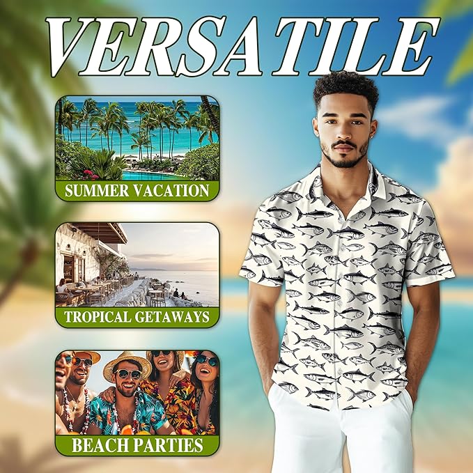 Fishing Crappie Hawaiian Shirt for Men, Button Down Summer Beach Short Sleeve, Fishing Lover Gifts, Sizes S-5XL