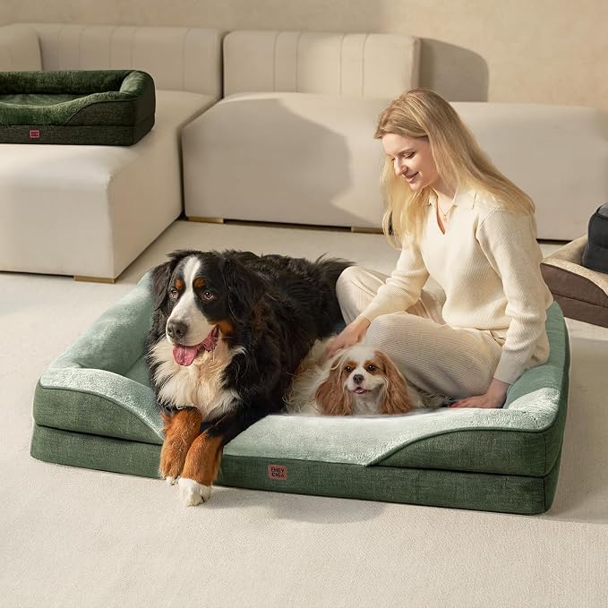 EHEYCIGA Orthopedic Dog Bed for Medium Dog, Memory Foam Dog Couch, Green | 30x20 Inch Dog Sofa with Sides, Waterproof Liner & Washable Removable Cover, Bolster Pet Couch