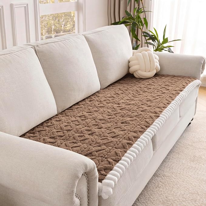Couch Cover for Dogs, Washable Non Slip Sofa Covers for 3 Cushion Couch Pet Friendly Fuzzy Sofa Protector&Bed Mat for Pets (27.6"x70.9" Coffee)