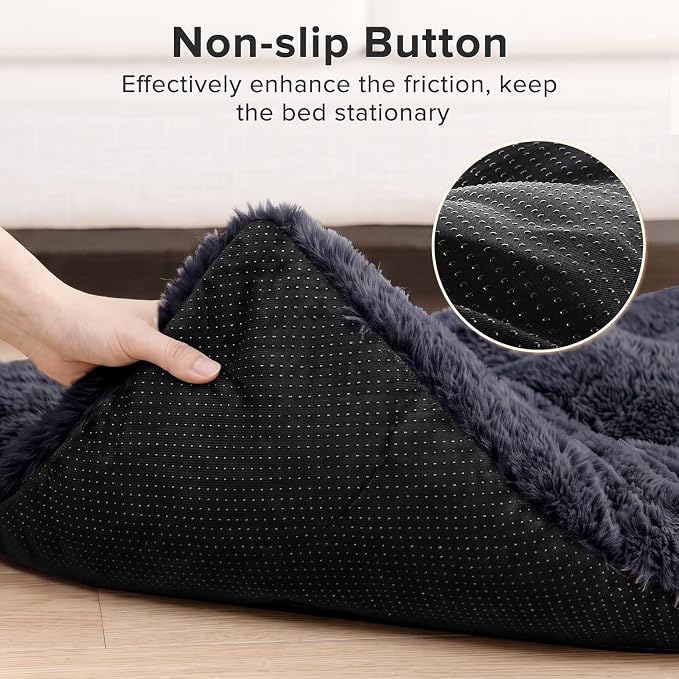 JOEJOY Large Dog Bed Crate Pad, Deluxe Plush Washable Dog Beds Fulffy Soft Kennel Pad Anti-Slip Pet Sleeping Mat for Extra Large Medium Small Dogs, 47" x 29", Dark Grey