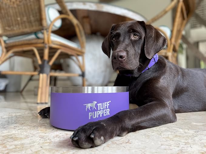 Tuff Pupper 100 oz Heavy Duty Insulated Stainless Steel Dog Bowl for Large Dogs, Non-Slip Base, Dishwasher Safe